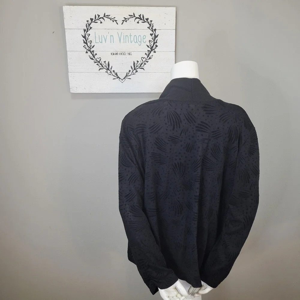 CAROL ROSE Black Textured Open Front Long Sleeve Cardigan‎ Womens